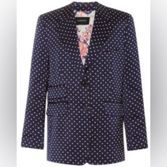 Thakoon navy blue & pink silk viscose patterned blazer - size 8 NWOT - Picture 5 of 6